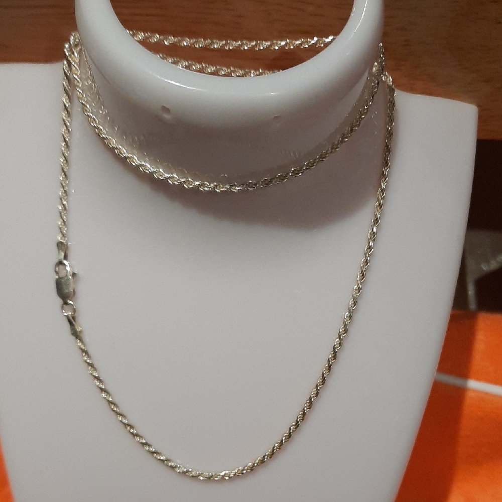 Genuine Solid Sterling Silver Diamond Cut Rope Chain Necklace 18" Great Gift